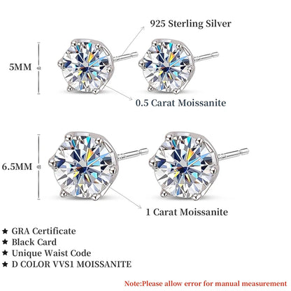 Moissanite Stud Earrings Sterling Silver VVS D Sparkle - Smarsty