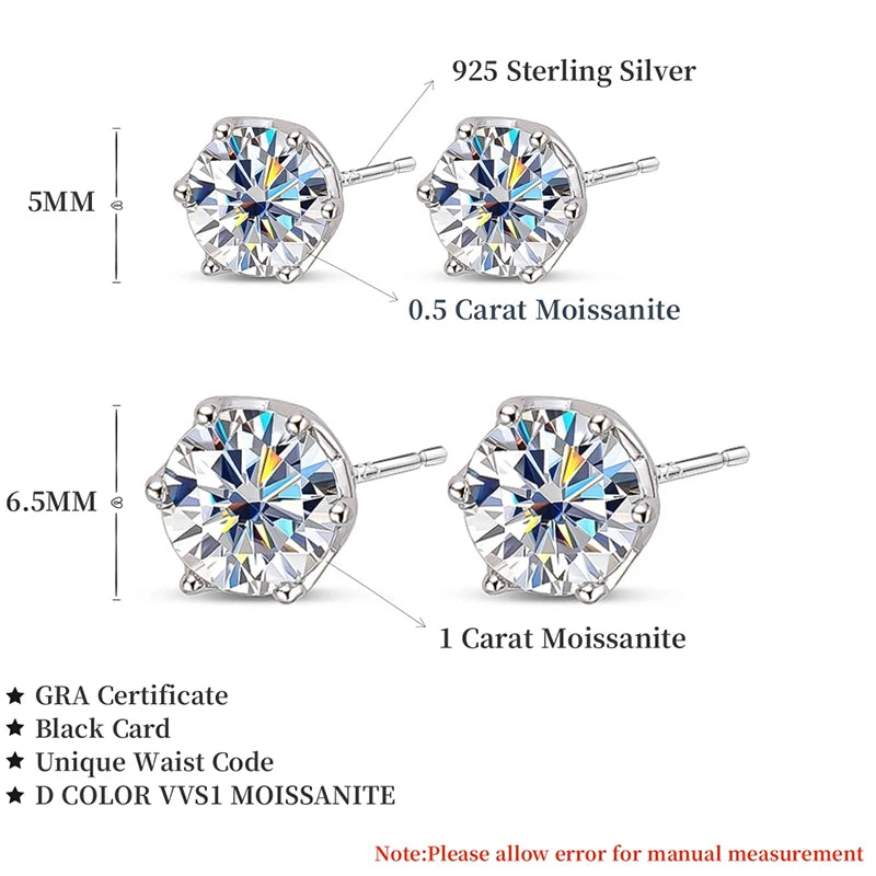 Moissanite Stud Earrings Sterling Silver VVS D Sparkle - Smarsty