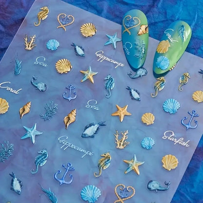 5D Summer Beach Nail Stickers with Shiny Sea Designs - Smarsty