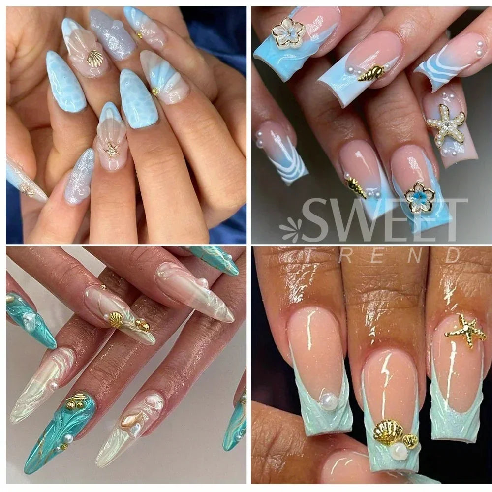 Metal Summer Ocean Nail Charms Set with Starfish and Shell - Smarsty