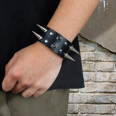 Vintage Leather Cuff Bracelet Adjustable Punk Wristband - Smarsty