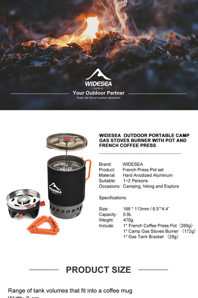 Widesea Camping Cooking System with Heat Exchanger Outdoor Gas Stove Burner Tourist Coffee Pot Cup Cookware Tableware Tourism by Smarsty