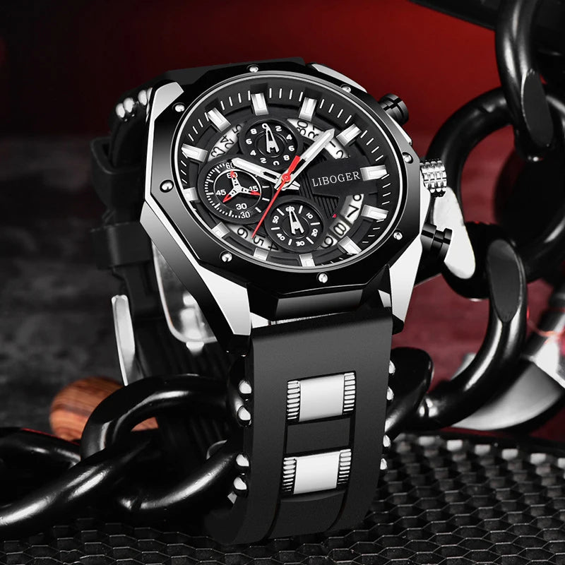 Fashion Men Watch with Auto Date and Silicone Strap - Smarsty