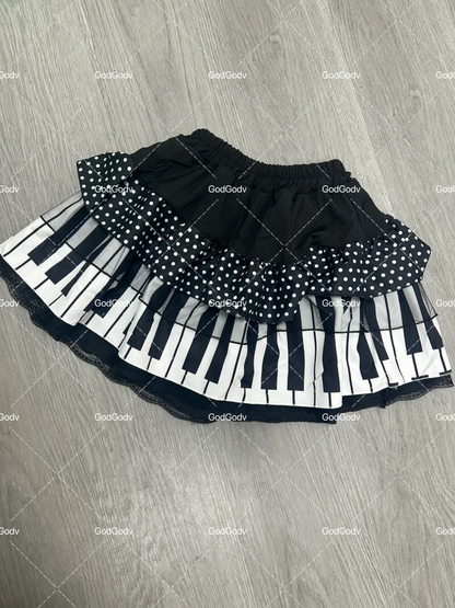 Spring Black White Spliced Women Short Skirt 2025 Y2k Slim Design Harajuku Mini Skirt Female Empire Korea Style Chic Piano Skirt - Smarsty