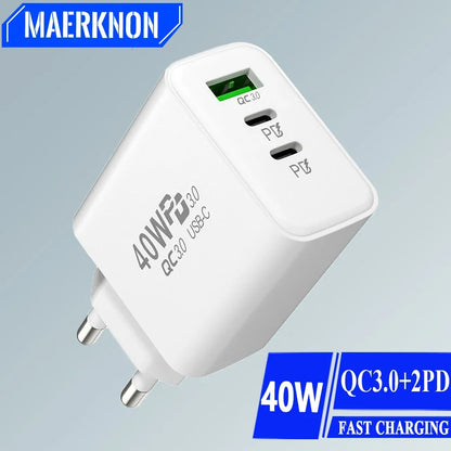 40W USB C PD Fast Charger Multi Port iPhone Xiaomi - Smarsty