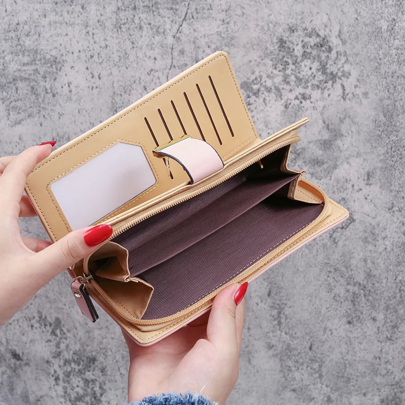 2024 new women's purse sweet lady PU leather horizontal zipper women's medium long hollow leaf purse