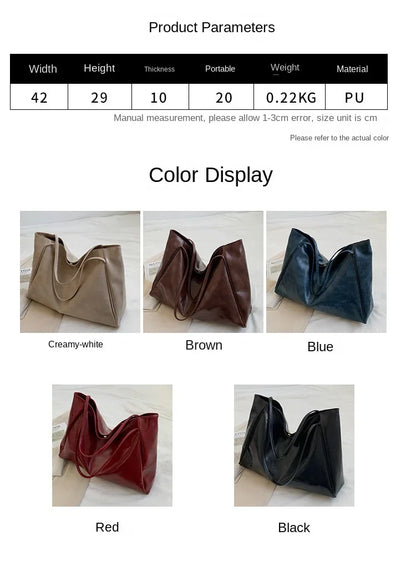 Women PU Leather Tote Bag Large Capacity Shoulder Crossbody - Smarsty
