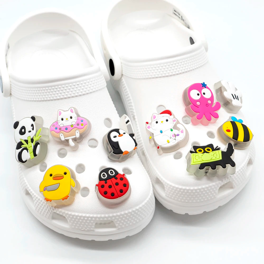 1pcs LED Shoe Charms for Kids Gift Owl Unicorn Gamepad Football Lighted Shoes Decoration Shoe Accessories Pins Clogs Buckles