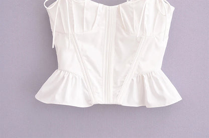 Chu Sau beauty 2024 Women Fashion Sweet Square Collar Tank Top Sexy Backless Chic Fish Bone Cropped Tops Palace Style Corset Top