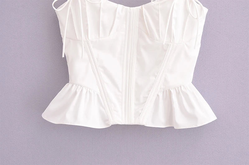 Chu Sau beauty 2024 Women Fashion Sweet Square Collar Tank Top Sexy Backless Chic Fish Bone Cropped Tops Palace Style Corset Top