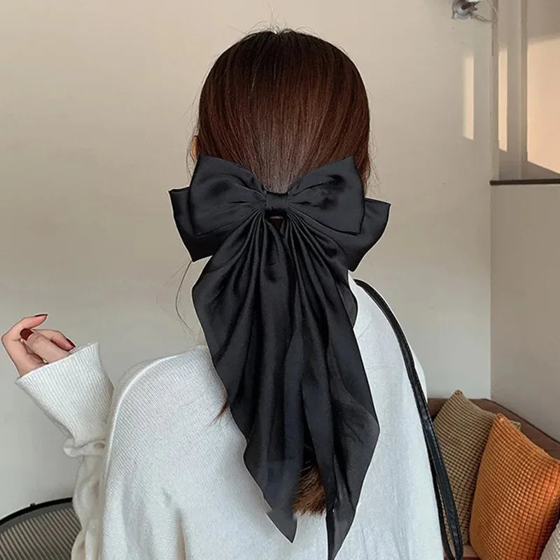 Korean Satin Hair Clips with Big Bowknot for Women - Smarsty