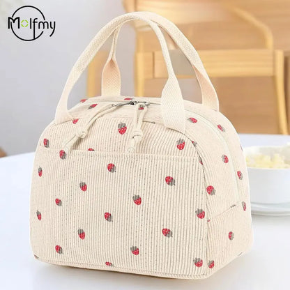 Corduroy Insulated Lunch Bag For Kids Thermal Cooler - Smarsty