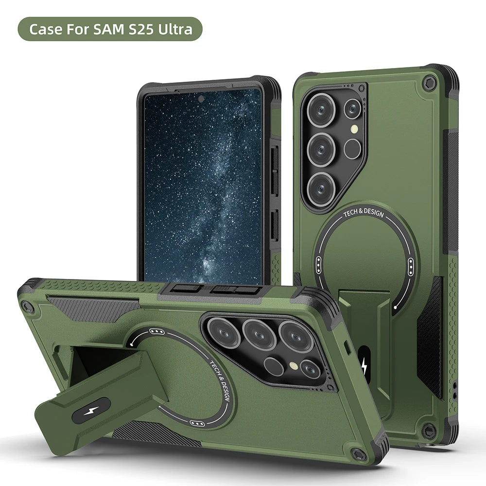 Magnetic Armor Case With Fold Stand And Wireless Charging - Smarsty