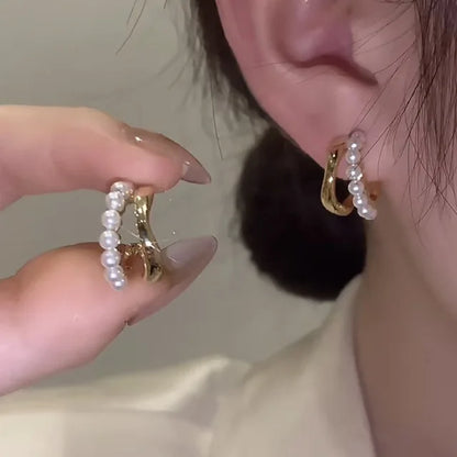 14K Gold Luxury Earrings With Zircon Pearl Twist Design - Smarsty