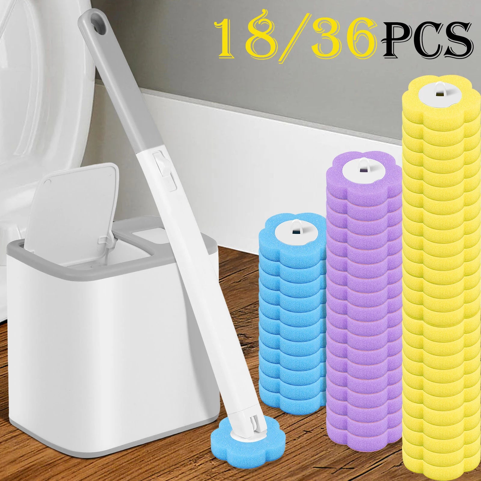 18/36Pcs Toilet Brush With Disposable Replacement Head Kits Upgrade Long Handle Bathroom Cleaning Brush For Home Wc Accessories - Smarsty