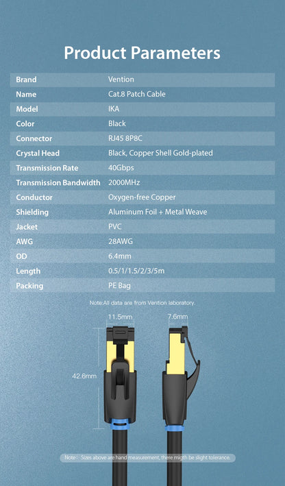 High-Speed Vention Cat8 Ethernet Cable 40Gbps - Smarsty