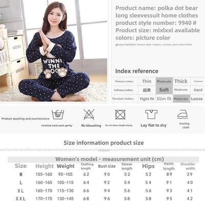 Autumn Thin 2pieces Pyjamas Set Women 2025 Round Neck Girls Bear Pajamas Sets Teacup Cat Full Sleepwear Tops lovers Pajama Mujer - Smarsty