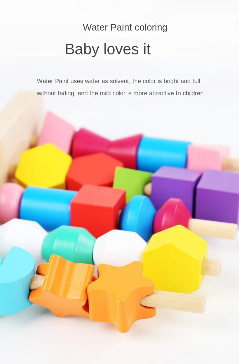 Montessori Wooden Toys Color Shape Matching Puzzle Game Colorful Beaded Color Cognition Early Educational Toys Gift for Children - Smarsty