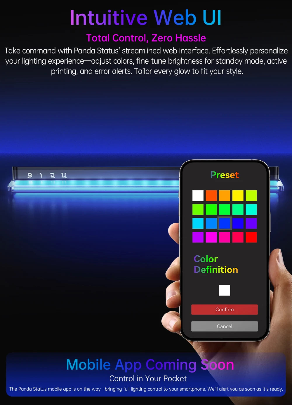 BIGTREETECH Panda Status LED Light Bar Kit H2D-Style Lighting Rythm-Light Sync For Bambu Lab P1P P1S X1C X1E A1 VS Panda Lux