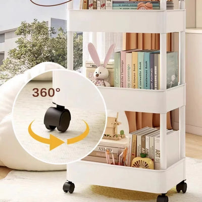 Plastic Rolling Utility Cart with Handle Storage Trolley for Office, Living Room, Kitchen, Movable Storage Organizer with Wheel by Smarsty