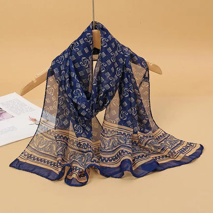Women Print Chiffon Scarf Lightweight Sunscreen Shawl Wrap - Smarsty