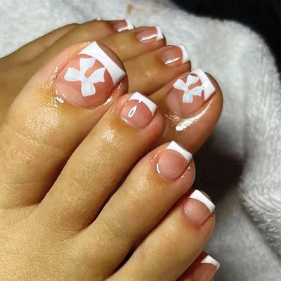 24PCS Pink French Tip Press On Toe Nails - Smarsty