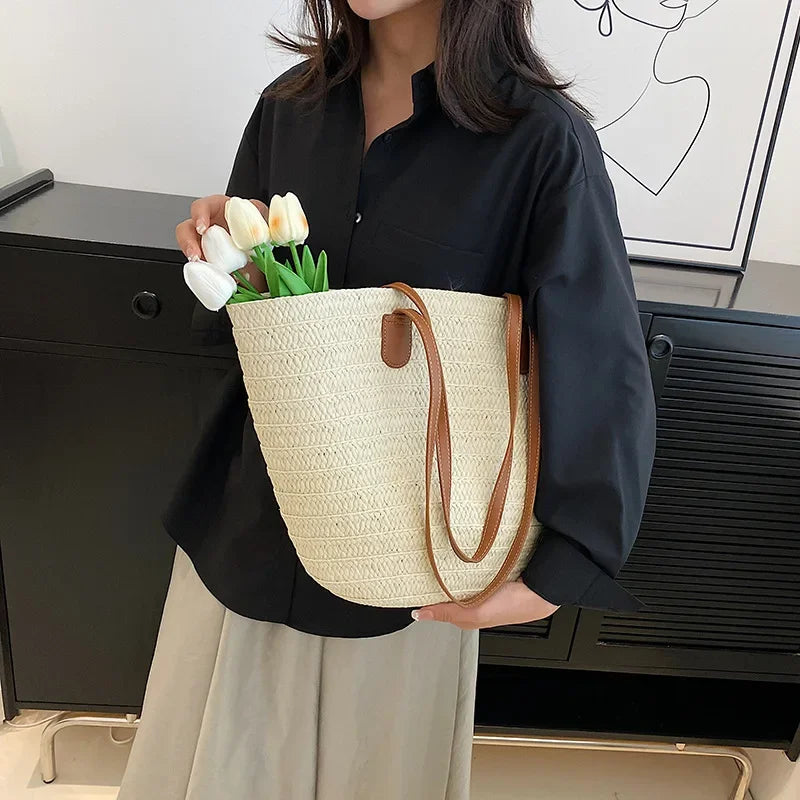 Large Capacity Straw Bag Handbag For Women Beach Bag - Smarsty