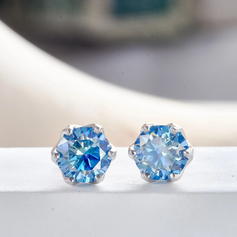 Moissanite Stud Earrings Sterling Silver VVS D Sparkle - Smarsty