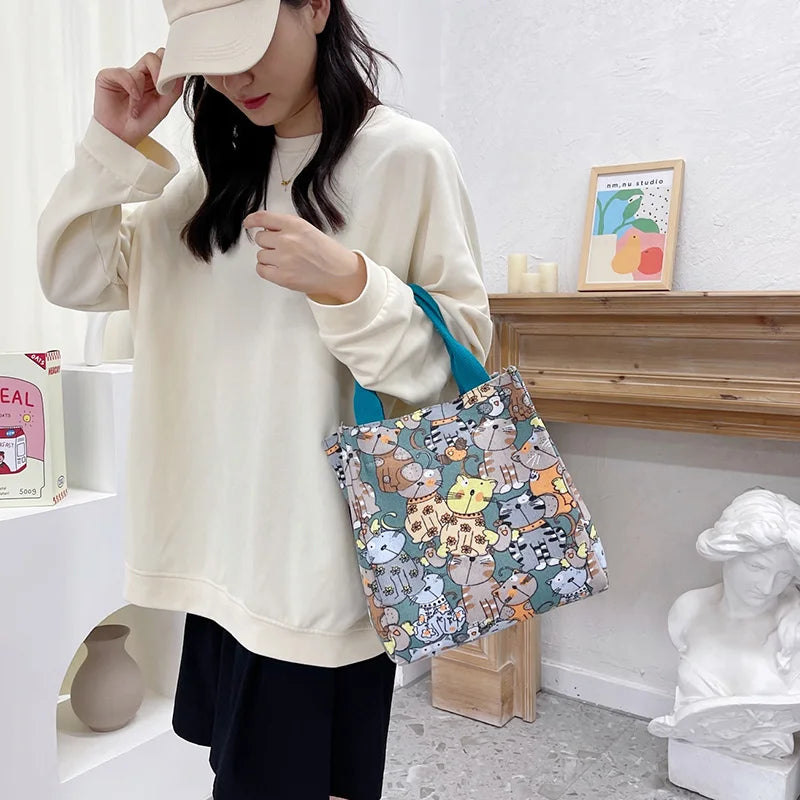 Chic Cat Pattern Top Handle Bag For Women Everyday Use - Smarsty