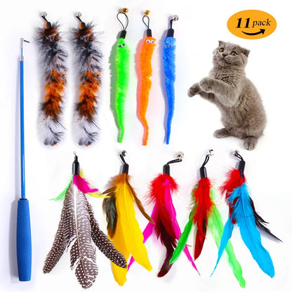 11pcs Replacement Cat Feather Toy Set Feather Replacement Head Retractable Cat Stick Cat Products - Smarsty