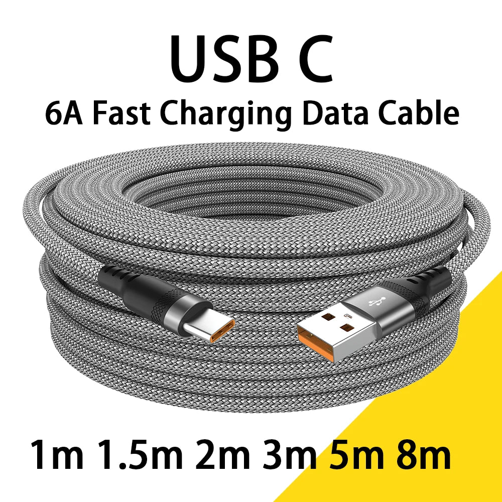 USB Type C 6A Super- Charging Cable For Huawei USB C Extended 1m 2m 3m 5m 8-Meter Cable For Xiaomi Vivo Leeco OnePlus Oppo - Smarsty