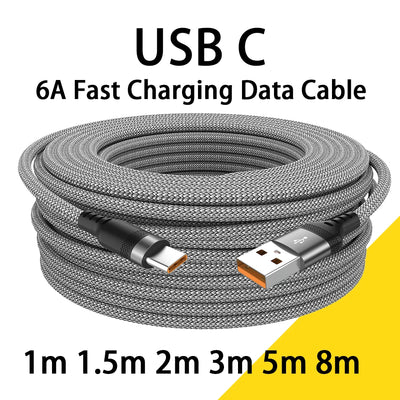USB Type C 6A Super- Charging Cable For Huawei USB C Extended 1m 2m 3m 5m 8-Meter Cable For Xiaomi Vivo Leeco OnePlus Oppo - Smarsty