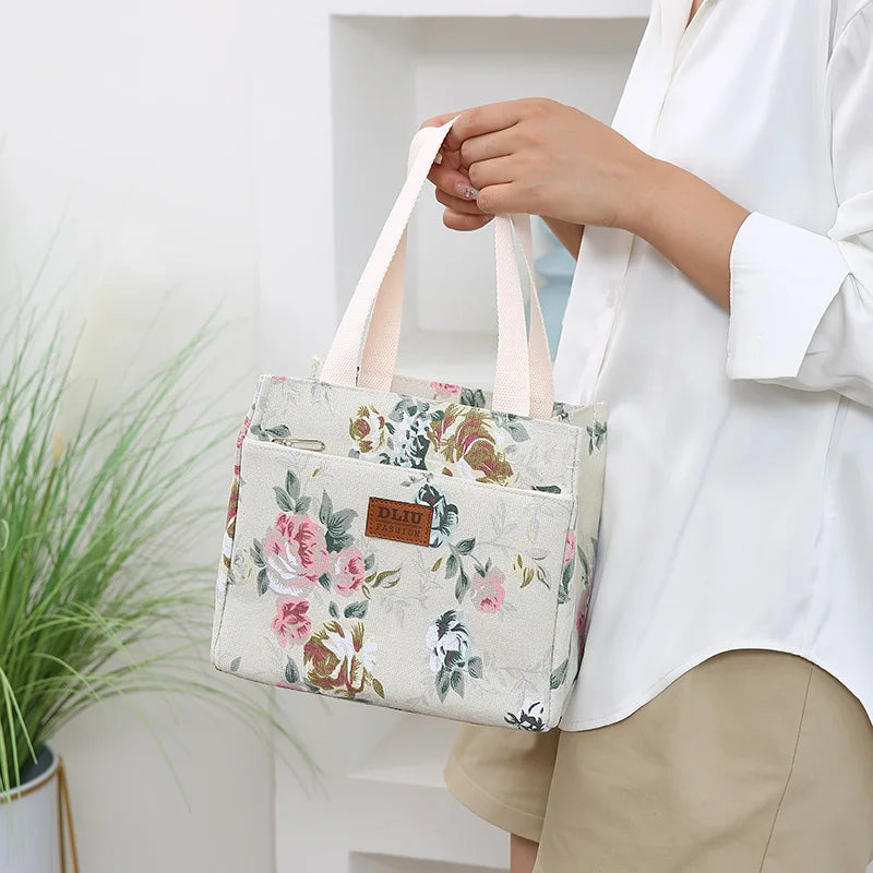 Insulated Floral Lunch Bag Large Capacity Bento Cooler - Smarsty