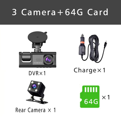 Three Channel Dash Cam 1080P With Three Lenses For Cars - Smarsty