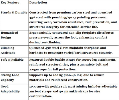 Tree Climbing Spikes Kit w/Safety Harness Gloves Double Teeth Tree Climbing Gear Climber Arborist Aider Tool