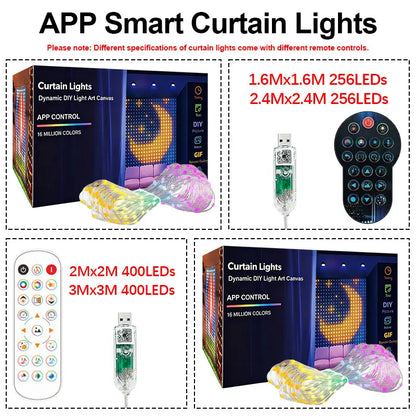 LED Decoration RGB curtain Smart Lights App Controlled String Fairy Lights DIY Pattern and Text Programmable Music Sync Reote