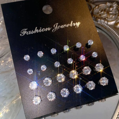 Maximum 36 Pairs Shiny Zircon Stud Earrings Set - Smarsty