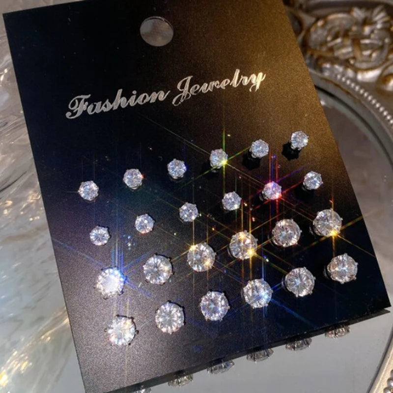 Maximum 36 Pairs Shiny Zircon Stud Earrings Set - Smarsty