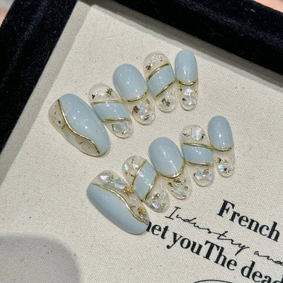 Handmade Press On Nails in Sweet Pink Blue Colors - Smarsty