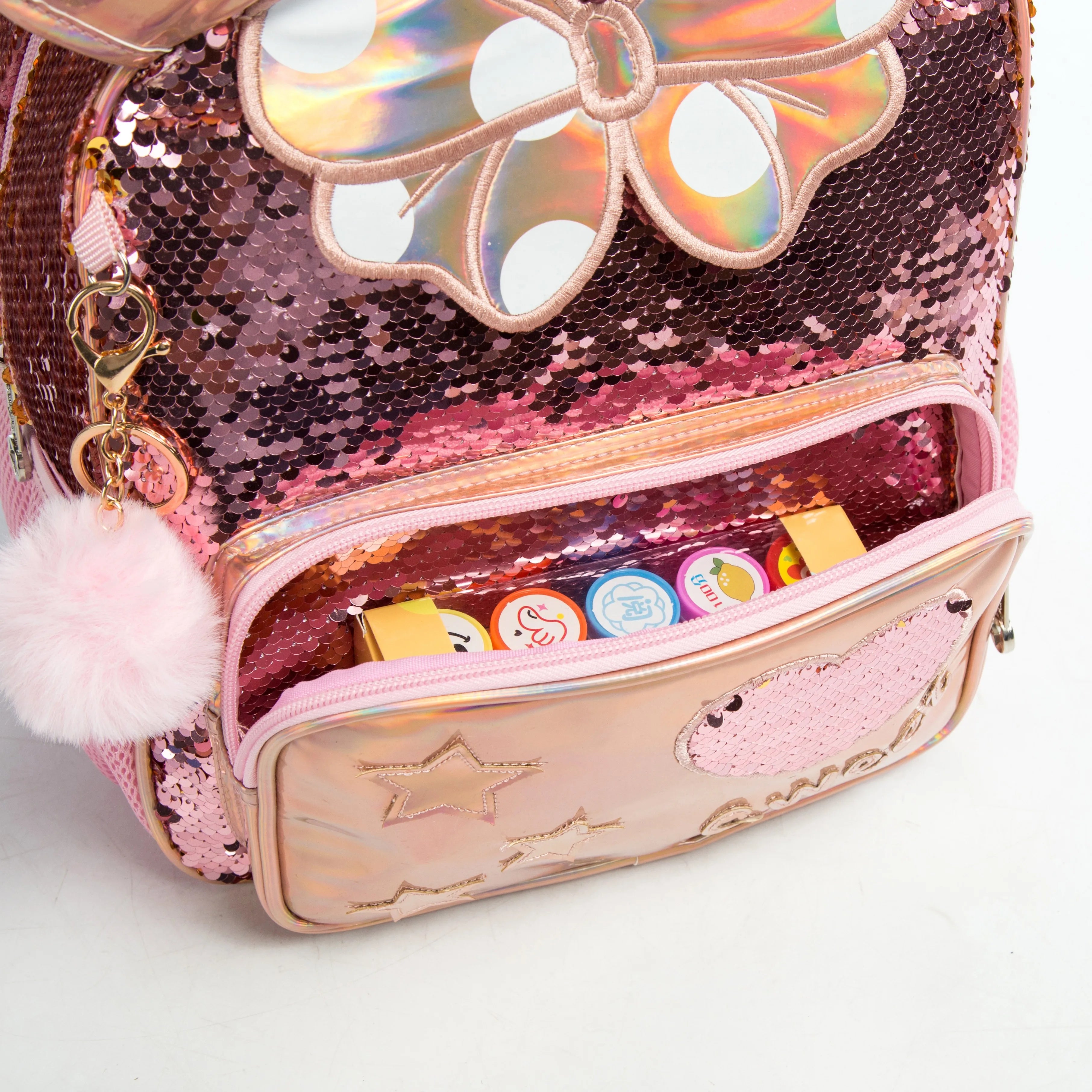 Girls Sequined Kindergarten Backpack With Zipper Closure - Smarsty