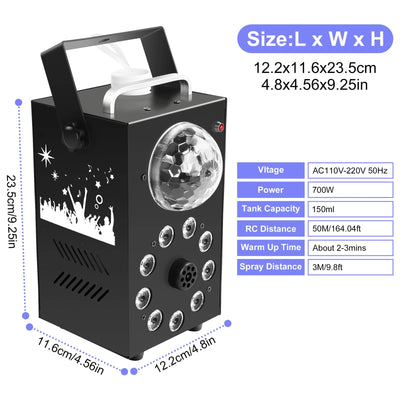 U'King 700W Smoke Machine Wireless Remote Control Effect Fogger 3in1 LED RGB Stage Light Fog Machine DJ Halloween Christmas - Smarsty