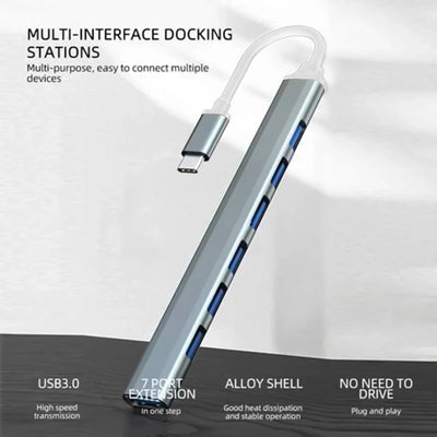 USB C 7 Port Hub 3.0 Ultralight Aluminum Laptop PC - Smarsty