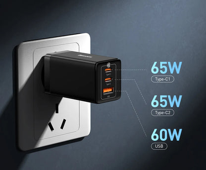 65W GaN USB C Charger Dual Ports Fast Charge Travel - Smarsty