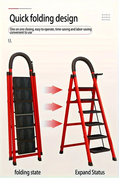 4-step ladder set: multifunctional foldable lightweight, wide-thick sturdy, safe handle + wide non-slip steps, for home/outdoor/