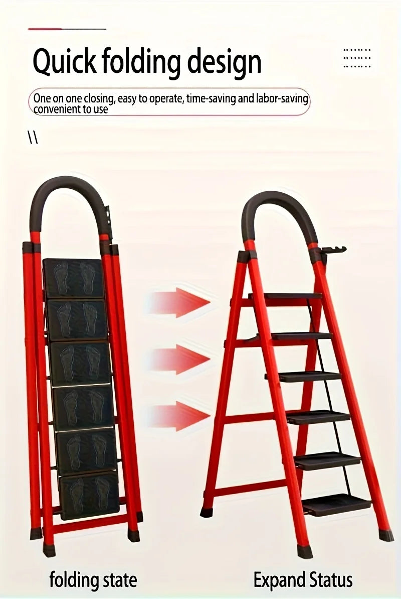 4-step ladder set: multifunctional foldable lightweight, wide-thick sturdy, safe handle + wide non-slip steps, for home/outdoor/