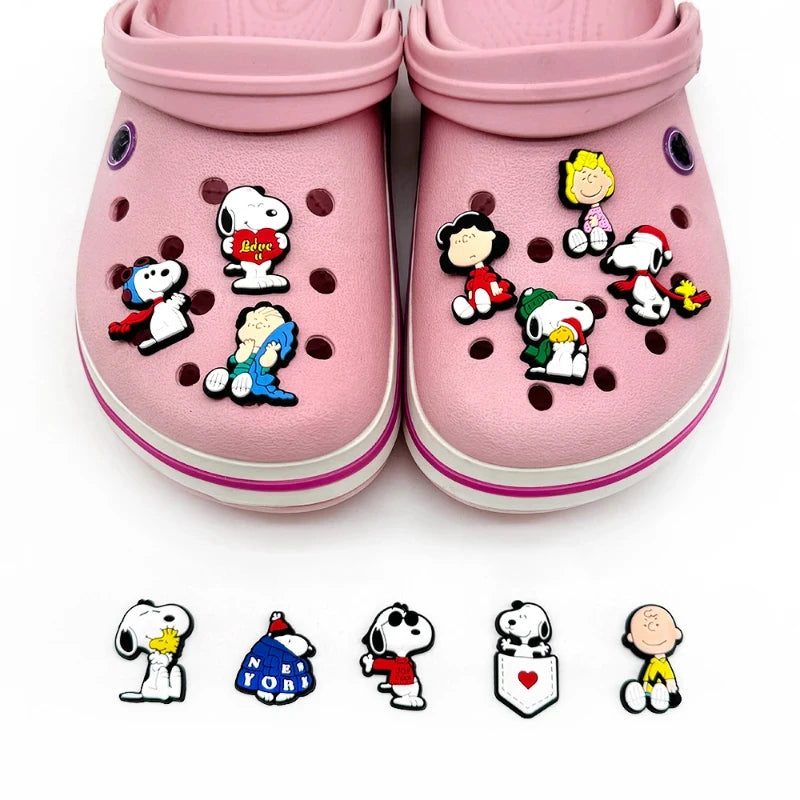 12-Pack SnoopyFashion Themed Shoe Charms Cartoon Kawaii Decoration Accessories for Clogs, Sandals, DIY Shoes Party Decorations