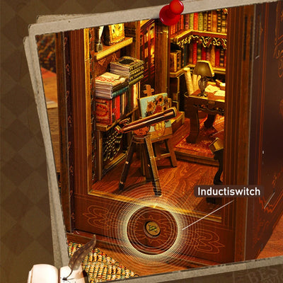 DIY Book Nook Shelf Insert Kit 3D Wooden Puzzle Doll House Assembly Building Model Bookends With Furniture LED Light Xmas Gifts by Smarsty