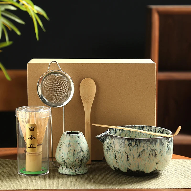 6PCS Japanese Matcha Tea Set Safe Bamboo Whisk Teaspoon Tea Sets Matcha Bowl Matcha Whisk Holder for Tea Lovers Tea-Making Tools - Smarsty