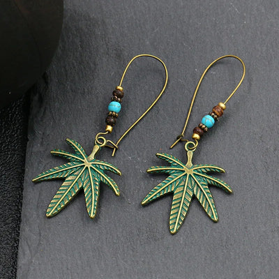 Vintage Bohemian Big Drop Earrings with Geometric Leaf Design - Smarsty