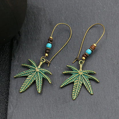Vintage Bohemian Big Drop Earrings with Geometric Leaf Design - Smarsty